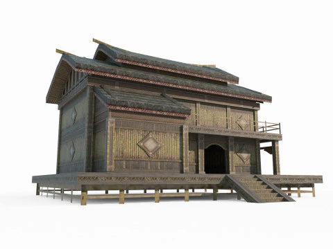 Pondok jerami arsitektur kuno Asia Model 3D