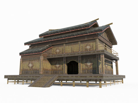 Asian ancient architecture thatched hut Model 3D