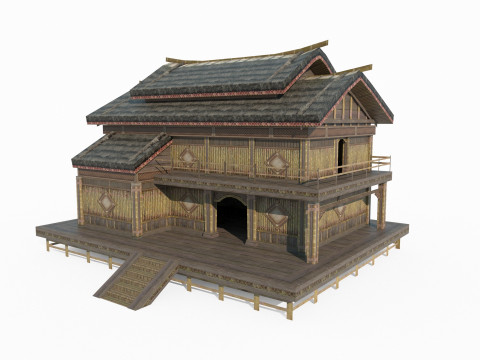 Asian ancient architecture thatched hut Model 3D