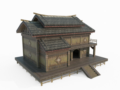 Asian ancient architecture thatched hut Model 3D