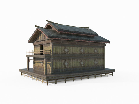 Asian ancient architecture thatched hut Model 3D