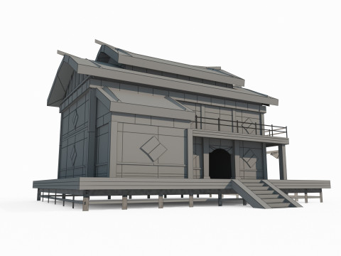 Asian ancient architecture thatched hut Model 3D