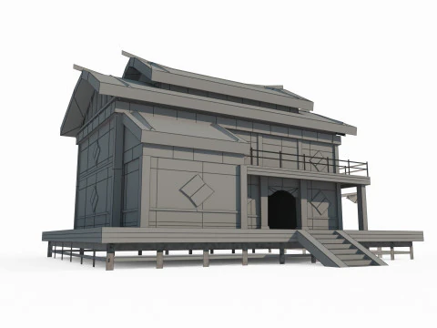 Asian ancient architecture thatched hut 3D Model