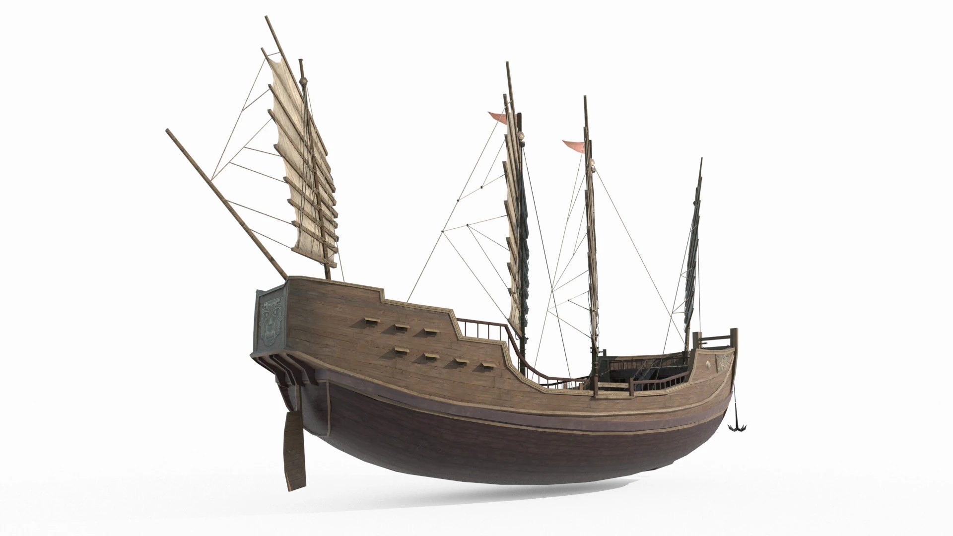 Ancient Asian vehicle sailboat 3D Model .c4d .max .obj .3ds .fbx .stl .blend 