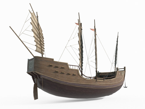 Ancient Asian vehicle sailboat 3D-Modell