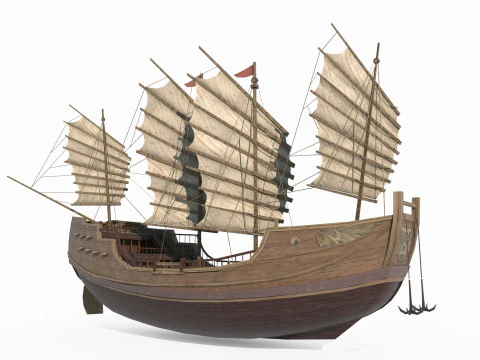 Ancient Asian vehicle sailboat 3D Model
