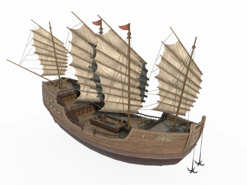 Ancient Asian vehicle sailboat 3D Model
