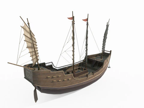 Ancient Asian vehicle sailboat 3D Model