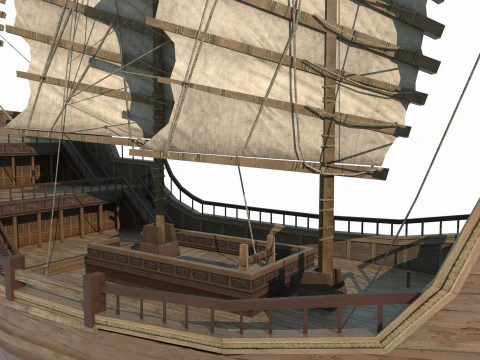 Ancient Asian vehicle sailboat 3D Model