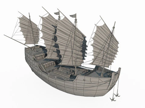 Ancient Asian vehicle sailboat 3D Model