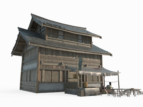 Asian ancient architecture shops houses Modelo 3D