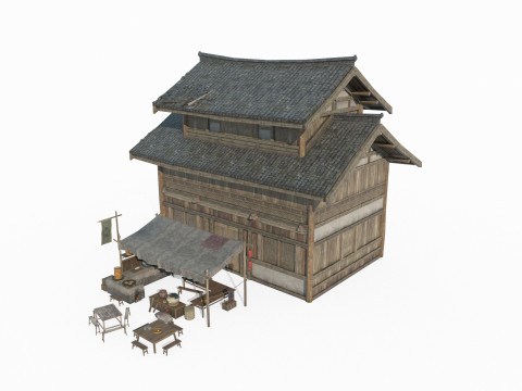 Asian ancient architecture shops houses 3D Model