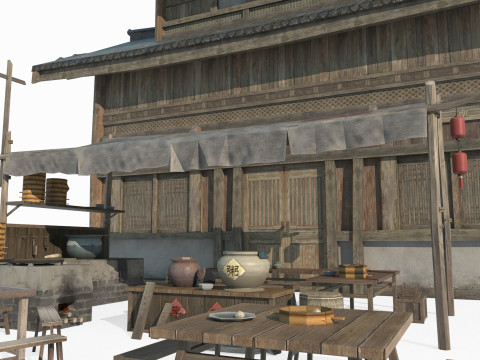 Asian ancient architecture shops houses 3D Model