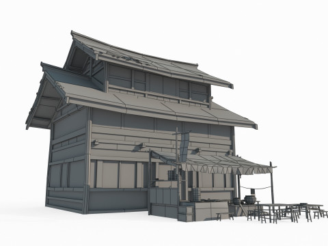 Asian ancient architecture shops houses 3D Model