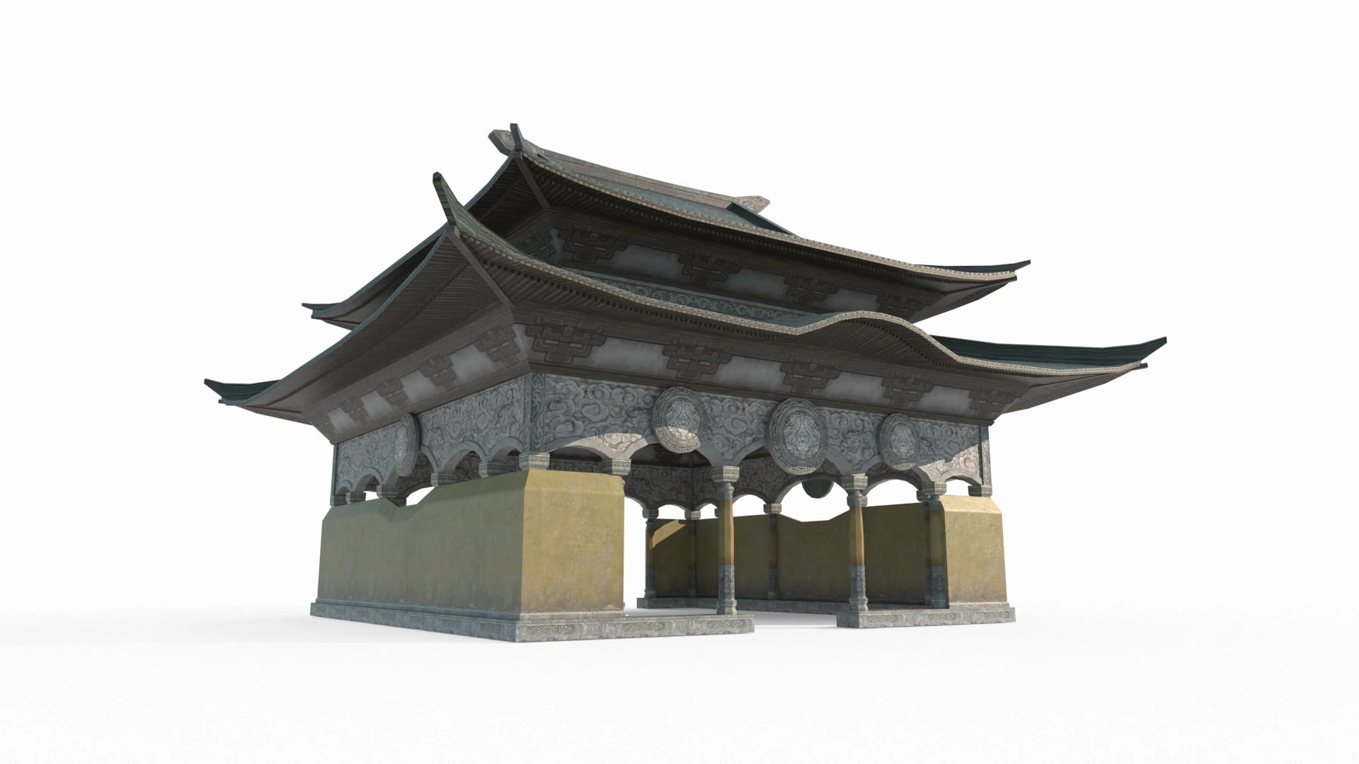 Asian Ancient Architecture Temples 3D Model .c4d .max .obj .3ds .fbx .stl .blend 