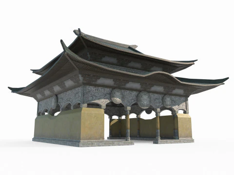 Asiatische Tempel mit antiker Architektur 3D Modell