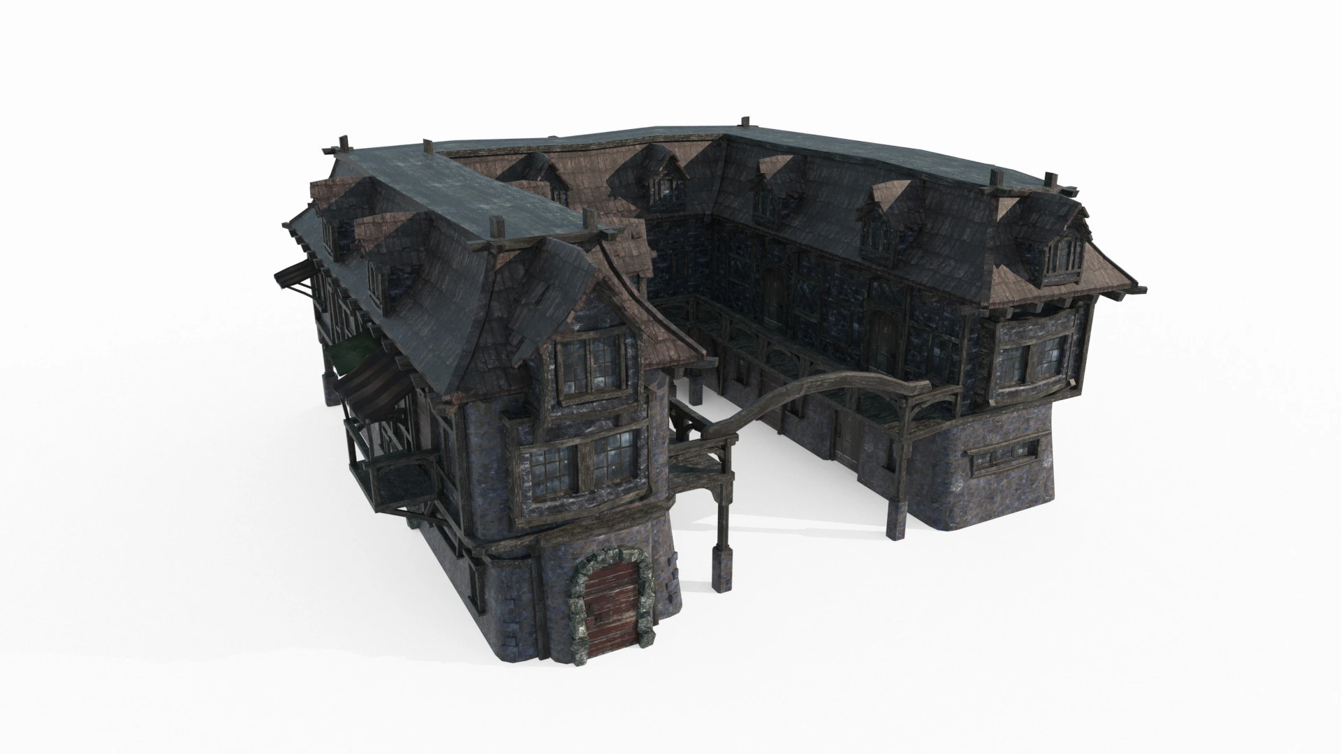 Medieval Architecture Hotel 3D Model .c4d .max .obj .3ds .fbx .stl .blend