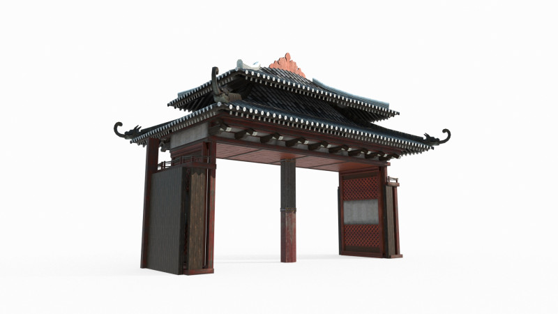 Asian ancient luxury gate 3D 模型 .c4d .max .obj .3ds .fbx .stl .blend