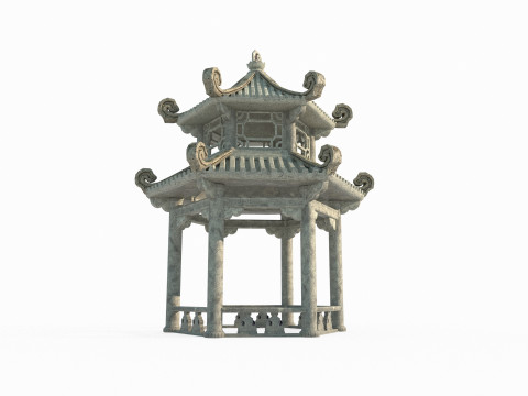 Ancient Asian architecture stone pavilion 3D Model