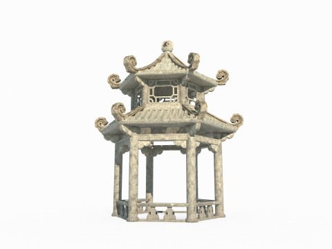 Ancient Asian architecture stone pavilion 3D Model