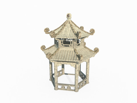 Ancient Asian architecture stone pavilion 3D Model