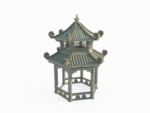 Ancient Asian architecture stone pavilion 3D Model