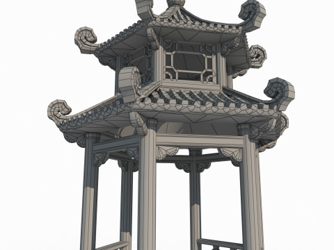 Ancient Asian architecture stone pavilion 3D Model