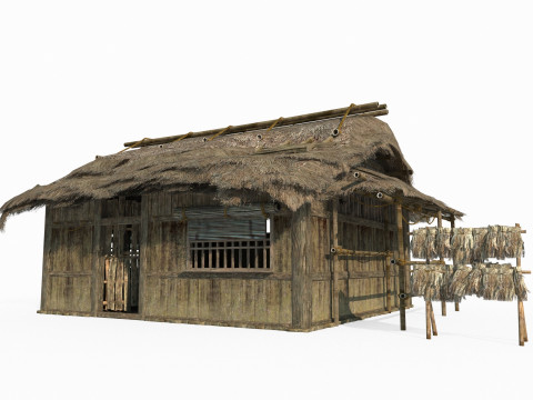 Asian ancient architecture thatched hut Modello 3D
