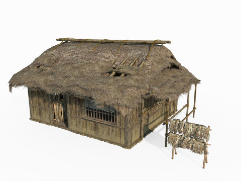 Asian ancient architecture thatched hut Modello 3D