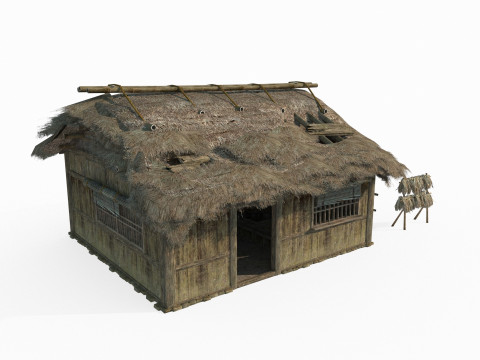 Asian ancient architecture thatched hut Modello 3D