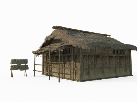Asian ancient architecture thatched hut Modello 3D