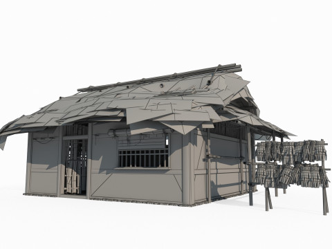 Asian ancient architecture thatched hut Modello 3D