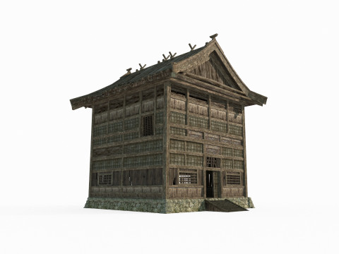 Ancient Asian architecture wooden houses Model 3D