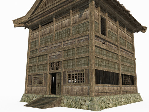 Ancient Asian architecture wooden houses Model 3D