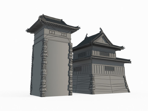 Ancient Asian architecture military urn city 3D मॉडल