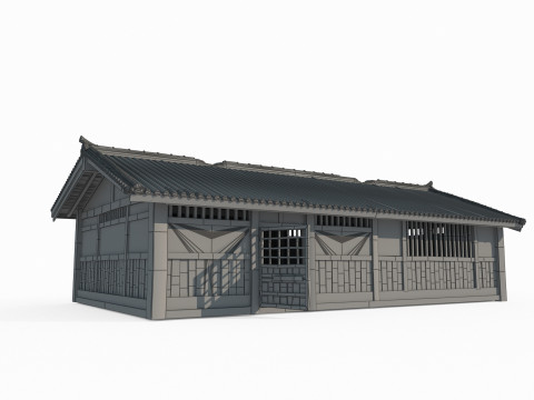 Ancient Asian architectural bathhouses with hot springs 3D 模型