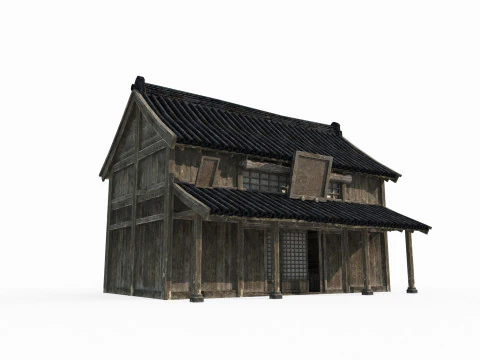 Asiatisches altes Architekturholzhaus-Fliesenhaus 3D Modell