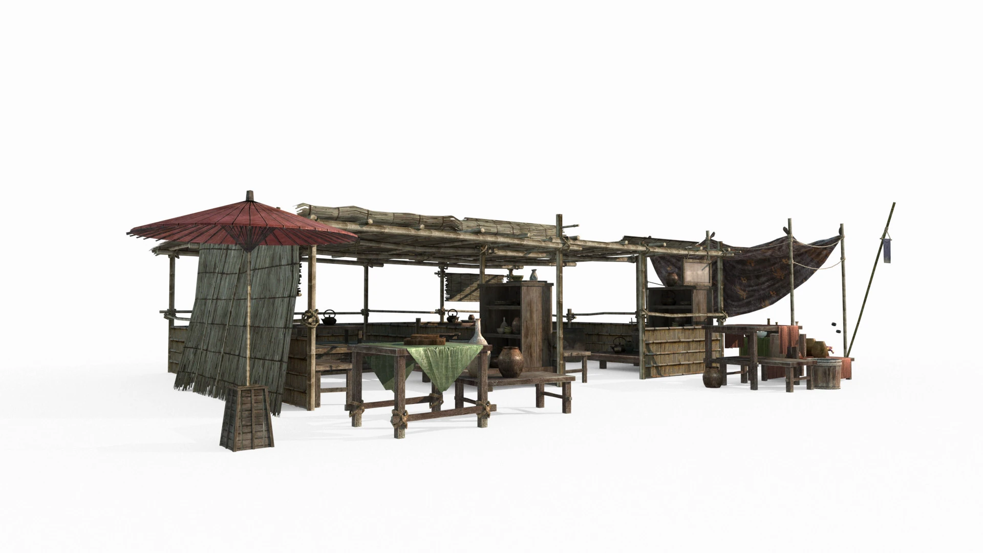 Ancient Asian roadside stalls and markets 3D Model .c4d .max .obj .3ds .fbx .stl .blend 
