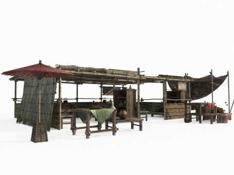 Ancient Asian roadside stalls and markets Model 3D