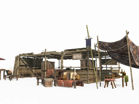 Ancient Asian roadside stalls and markets 3D Model