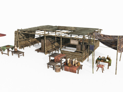 Ancient Asian roadside stalls and markets 3D मॉडल