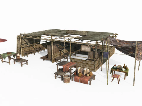 Ancient Asian roadside stalls and markets 3D Model