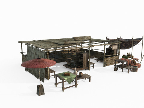 Ancient Asian roadside stalls and markets 3D मॉडल