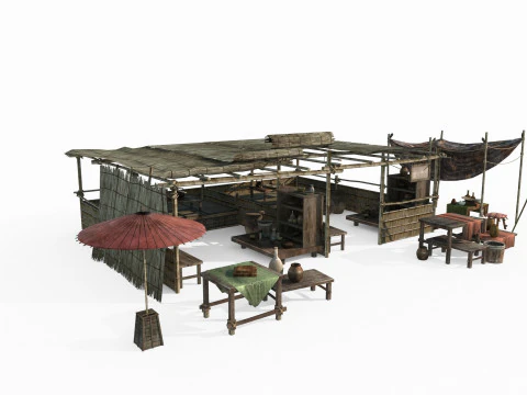 Ancient Asian roadside stalls and markets 3D Model