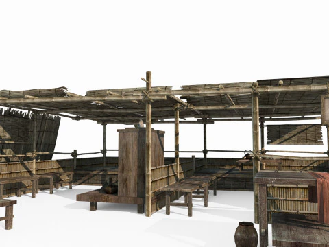 Ancient Asian roadside stalls and markets 3D Model