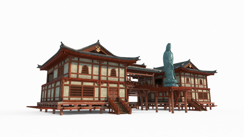 Asian ancient architecture Buddhist palace 3D Model .c4d .max .obj .3ds .fbx .stl .blend 