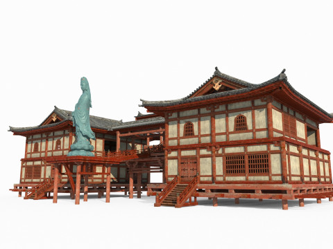 Asian ancient architecture Buddhist palace 3D Model
