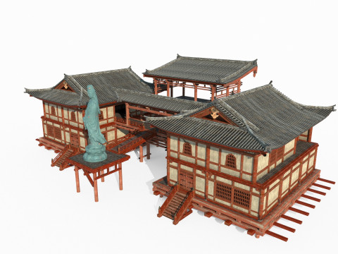 Asian ancient architecture Buddhist palace 3D Model