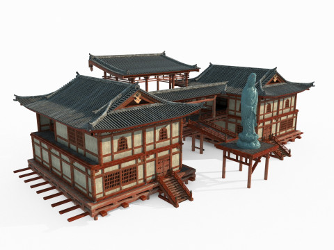 Asian ancient architecture Buddhist palace 3D Model