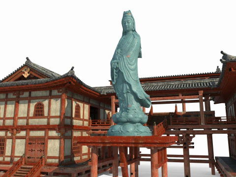 Asian ancient architecture Buddhist palace 3D Model